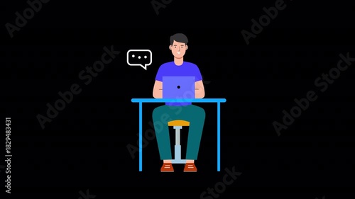 Cartoon Working At Office Desk Animation 4K On Alpha
