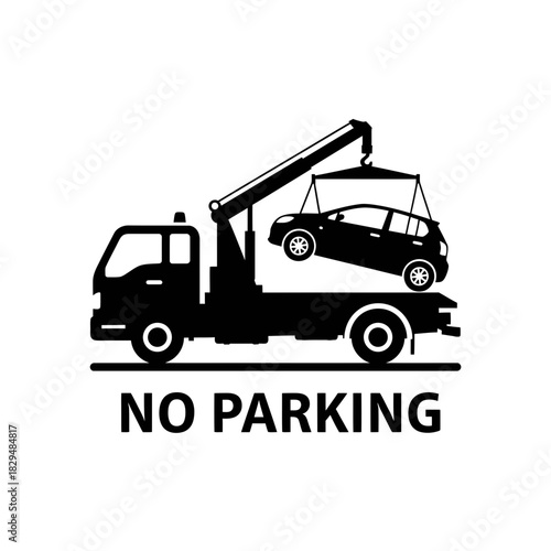 No Parking Tow Truck Icon – Vehicle Towing Warning Sign Vector