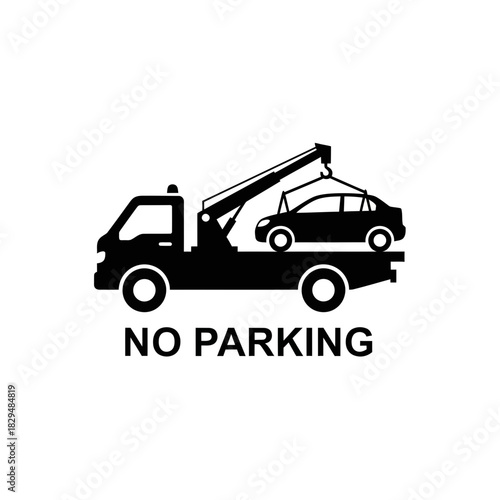 No Parking Tow Truck Icon – Vehicle Towing Warning Sign Vector