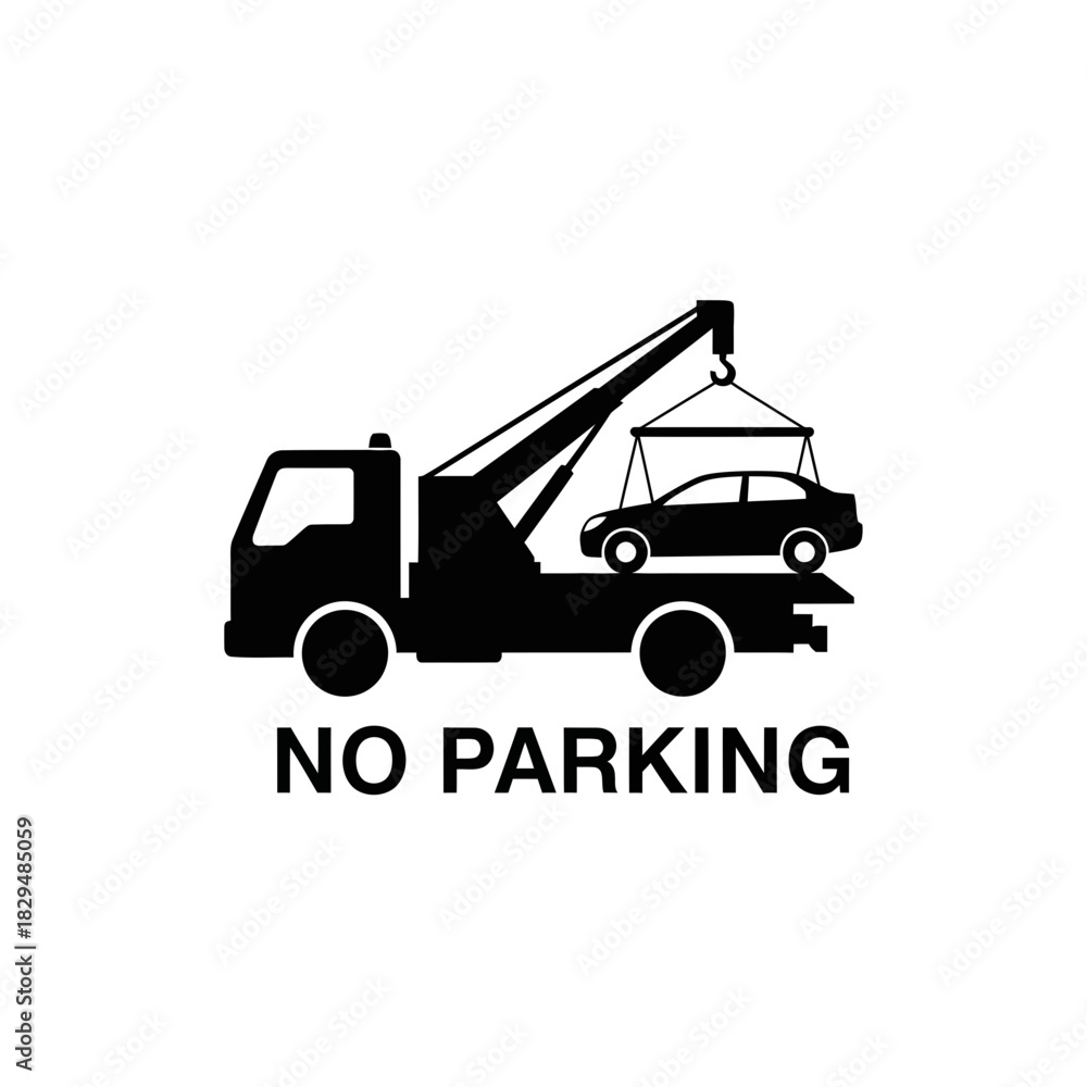 Naklejka premium No Parking Tow Truck Icon – Vehicle Towing Warning Sign Vector
