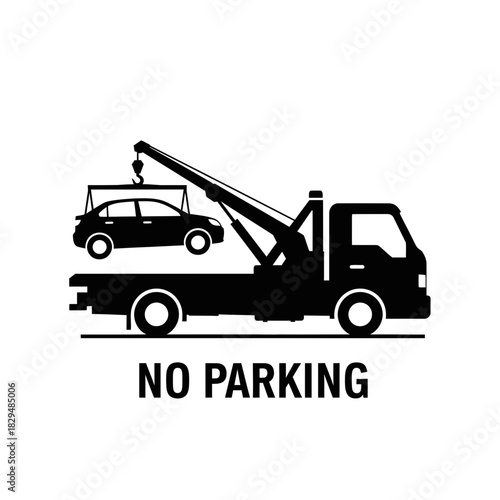 No Parking Tow Truck Icon – Vehicle Towing Warning Sign Vector