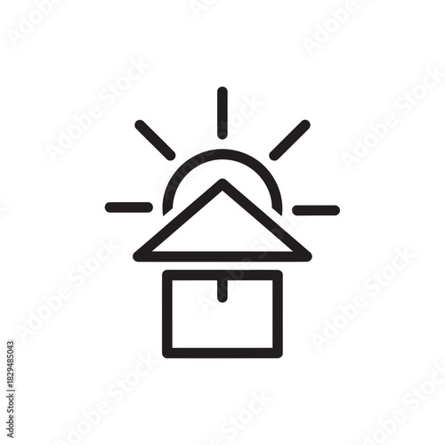 "Minimal House Delivery Icon with Sunrise and Package Box – Modern Logistics Vector Symbol"
