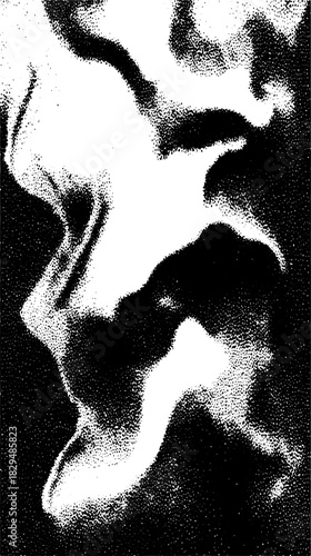 Engraving print in black and white. Antique wavy silhouette design showcases stipple and line drawing techniques in a vintage vector illustration set.