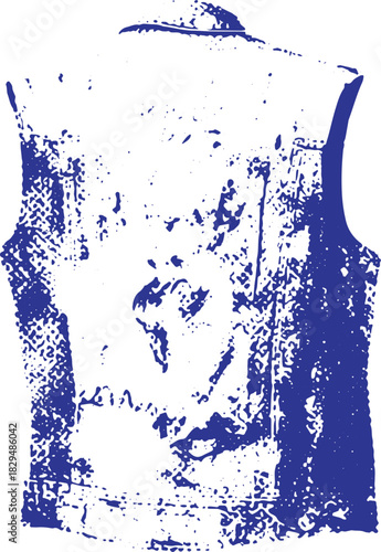 Blue denim vest clothing item. Simple and modern vector illustration with a distressed texture design.