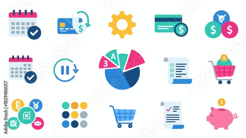 Financial Planning and Management Icons Set for Business and Finance.