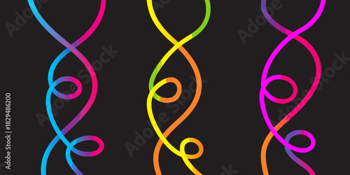 Colorful dna strands on black background science and biology concept