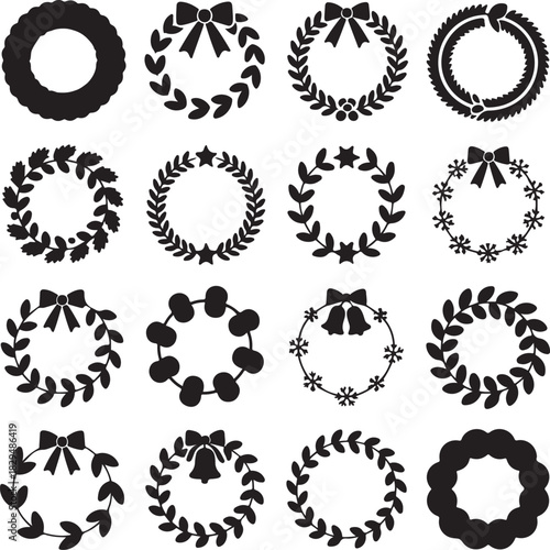 Collection of wreath designs and patterns with bows stars and leaves