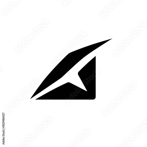 A minimalist black skill icon designed with a futuristic Web3-inspired silhouette, featuring dynamic abstract shapes that represent combat abilities or actions. Perfect for game HUDs, character skills