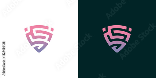 Modern abstract shield logo with geometric shapes and gradient colors, representing security and brand identity