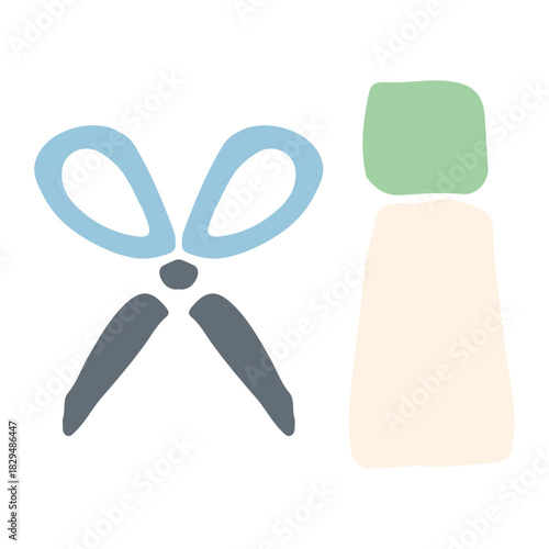 やさしい園じかんイラスト（主線なし・ゆるかわ）｜ハサミ・のりセットのイラスト