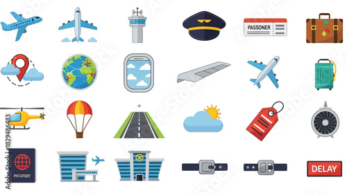 Collection of Aviation and Travel Related Icons and Symbols.