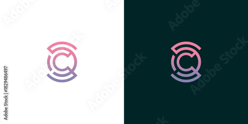 Modern and abstract letter C logo icon with a circular segmented line art design. This creative monogram symbol uses a pink and purple gradient, perfect for technology and business branding concepts