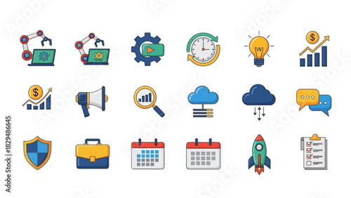 Collection of Business and Technology Icons for Digital Marketing.