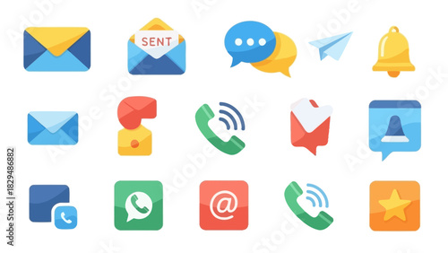 Collection of communication icons for digital messaging and notifications.