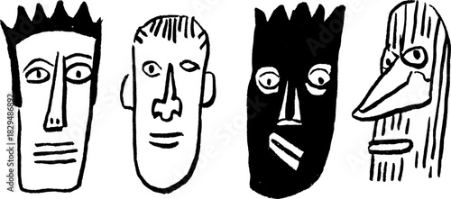 Silhouette hand-drawn outline drawing of various faces. This set features black illustrations, emphasizing simple and modern styles in vector art.