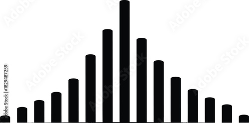 Black and white bar graph representing normal distribution or bell curve