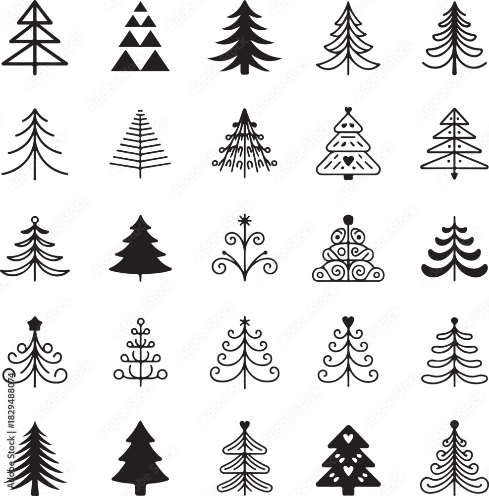 Obraz premium Christmas tree icon collection vector illustration