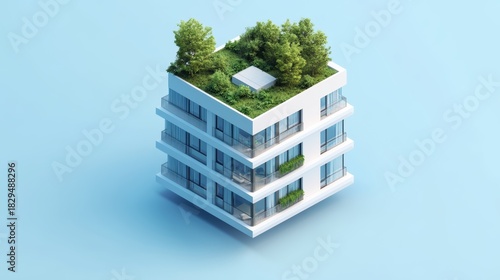 Modern architectural design of a sustainable building with greenery and eco-friendly rooftop garden emphasizing urban innovation and nature integration