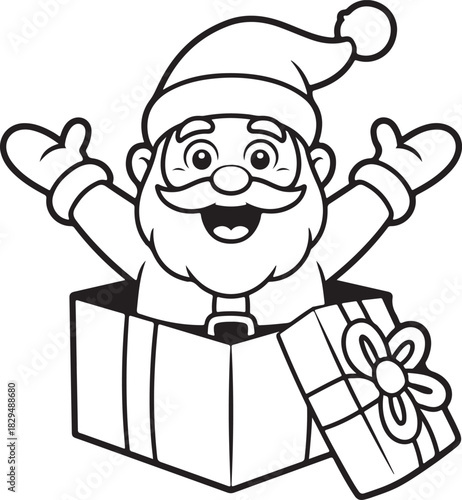 Outlined santa jumps from gift box