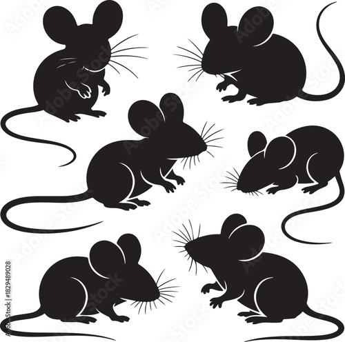 Set of rats black silhouettes