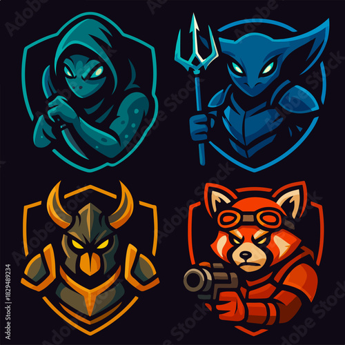 Elite Hero Squad Esport Mascot Logo Set Assassin Shark Ram Fox Illustration