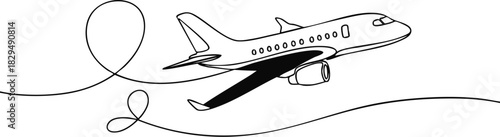 A single continuous line drawing of an airplane's path. World travel and international airline business concept in a simple linear style. Airplane travel. Vector illustration.
