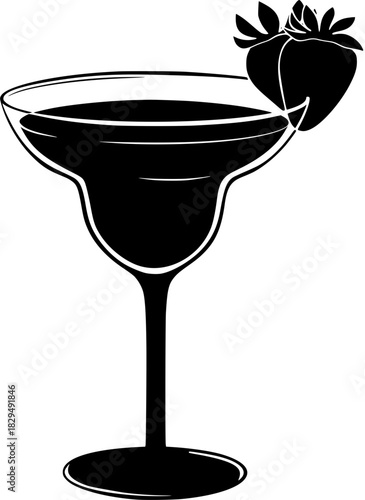black cocktail with strawberry garnish clip art preview