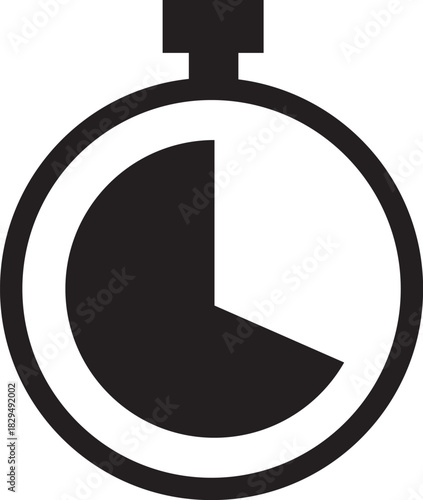 Illustration of black and white icon of a stopwatch showing a quarter of the time elapsed