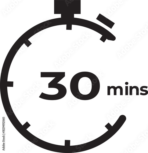 Time's Precision: A monochrome visual captures a minimalist stopwatch, prominently displaying 30 mins, symbolizing a concise duration. 