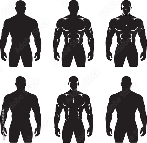 Male Body Transformation Stages Silhouette Vector Illustration for Fitness Concepts