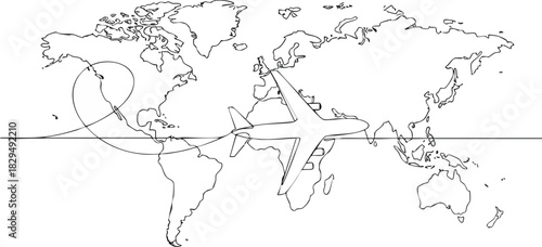 Worldwide Travel Concept Journey Across Continents via Air Route One continuous_ni5bp6_line