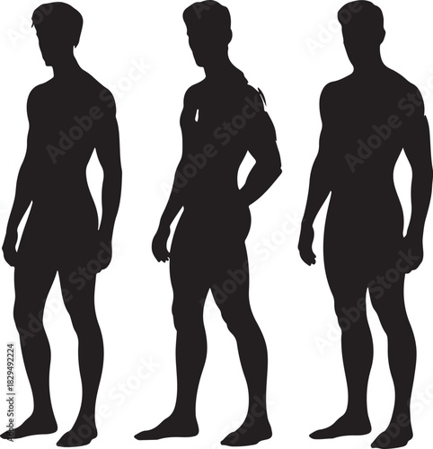 Male Figure Silhouettes Grouped Together Artistically Representing Body Diversity