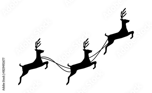 Silhouette of christmas reindeer,Christmas black deer reindeers jumping