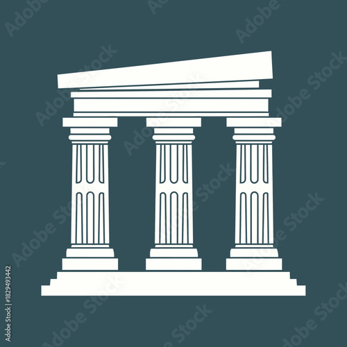 Three white columns support a white roof structure above a white base.