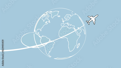 Global travel and exploration represented by a plane flying around the Earth, symbolizing journeys and adventures worldwide