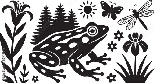 Frog with nature elements vector design illustration