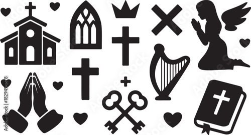 Set of religious symbols silhouettes on transparent background