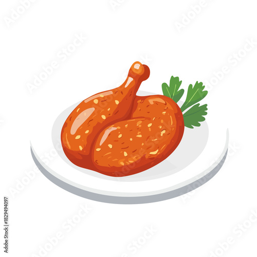 Flat 2D vector illustration of Tandoori Chicken, simple icon style on a clean white background.