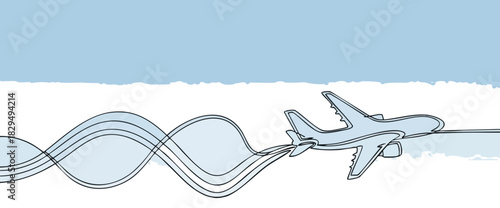 Seamless sky journey concept with a sleek airplane illustration crafted from one continuous line, perfect for travel themes and global exploration