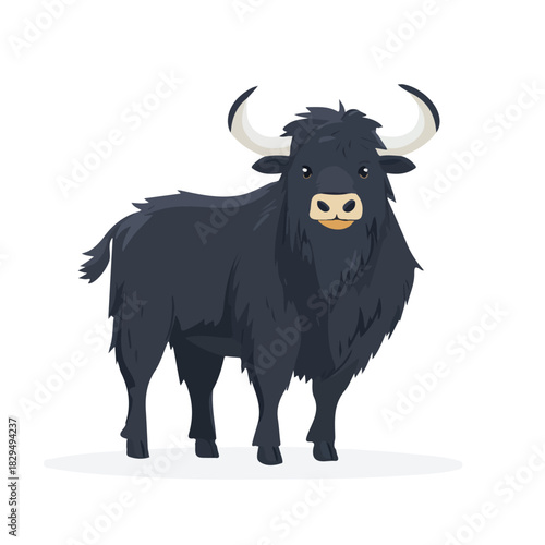 Simple flat 2D vector graphic of Yak, modern icon look, displayed on a pure white background.