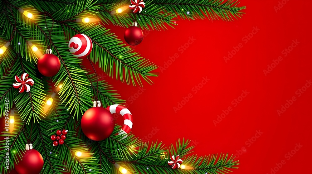 Fototapeta premium Christmas tree decorated with red and gold ornaments for holiday celebration