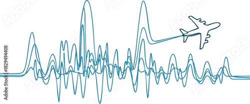 Continuous Line Journey A minimalist design featuring an airplane seamlessly connected by a single flowing line