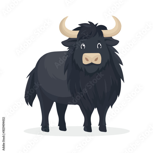 Yak illustrated in a clean 2D flat vector style, minimal and modern, isolated on a white background.