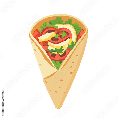 Shawarma illustrated in a clean 2D flat vector style, minimal and modern, isolated on a white background.