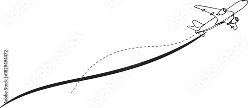 A single continuous line drawing of an airplane's path. World travel and international airline business concept in a simple linear style. Airplane travel. Vector illustration.
