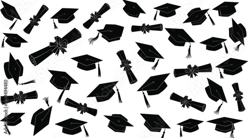 Black Silhouette Icons for Celebration, Education, Success, and University Design Background.