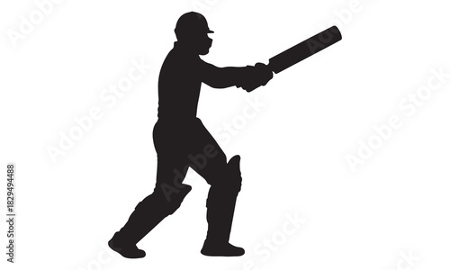 Dynamic silhouette of a cricketer in action swinging a bat