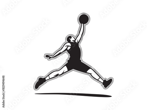 Basketball Dunk Silhouette Icon with Jumping Player in Bold Dynamic Vector