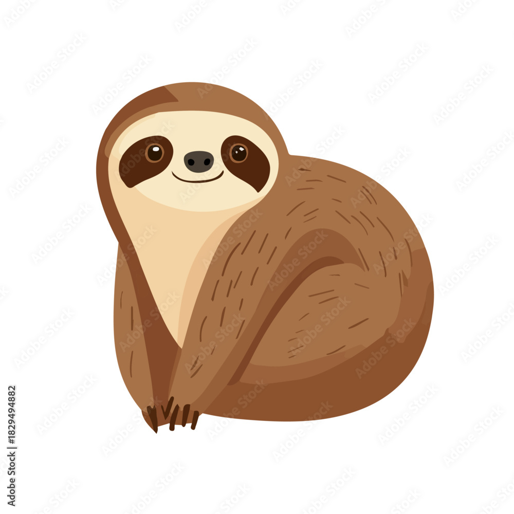Obraz premium Minimal 2D vector illustration of Sloth in flat icon style on a plain white background.