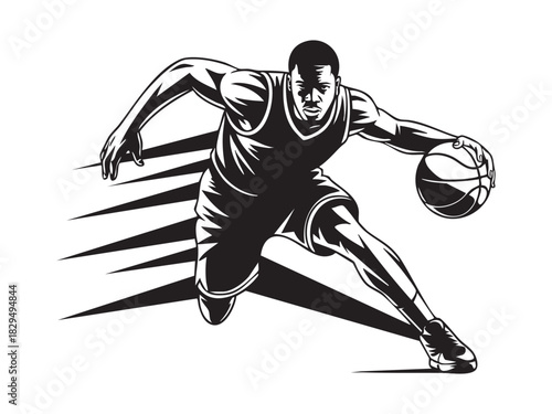 Basketball Dribbling Player Silhouette with Dynamic Speed Motion Vector Art